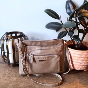 Gray Faux Leather Crossbody Bag